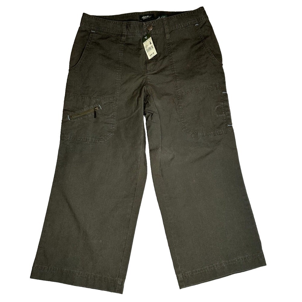 Eddie Bauer Cargo Capri Womens Sz 4 Ripstop Mercer‎ Dark Olive Cotton
